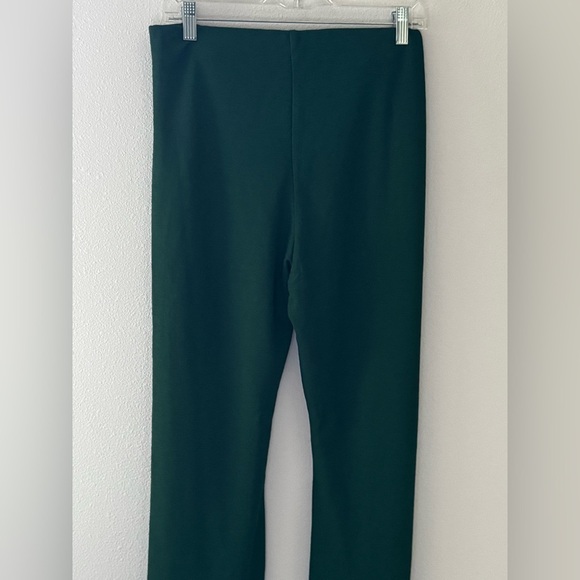 ZARA Trafaluc flair bottom green pants pull on elastic waist side slits Sz L - Picture 4 of 7